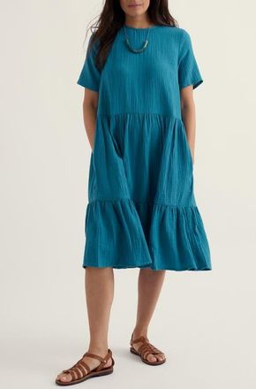 Seasalt Cornwall Pebble Comb Organic Cotton Double Gauze Dress in Waterscape at Nordstrom, Size 12