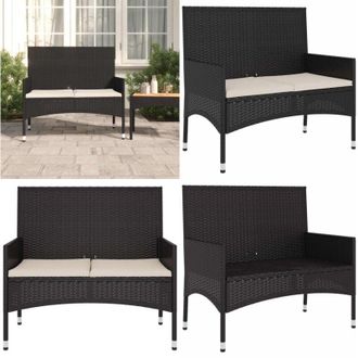 vidaXL Panca da Giardino a 2 Posti con Cuscini in Polyrattan Nero - Panca da terrazza - Seduta esterna