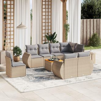 vidaXL Set De Sof&aacute;s De Jard&iacute;n 9 Pzas Con Cojines Rat&aacute;n Sint&eacute;tico Beige Vidaxl