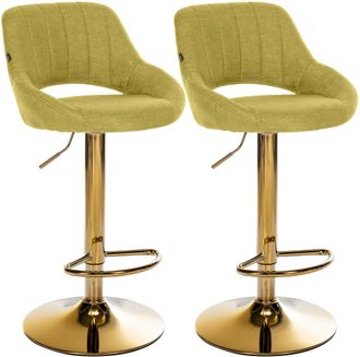 Clp Juego De 2 Taburetes De Bar Milet Con Tapizado De Tela Verde Metal Oro