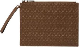 Gucci Pre-owned Embossed Leather Clutch - Dames - Vintage Clutch - Bruin - ONE Size - Leer - Vintage