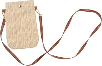 Generic Straw Crossbody Messenger Bag, Outdoor Phone Pouch Beach Summer Bohemia Single Shoulder Bag, Small Mobile Phone Coin Purse for Women(khaki- buckle)