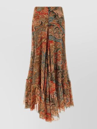 Etro paisley foliage skirt asymmetric hem ruffles