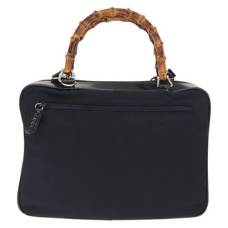 Gucci Vintage Bamboo Handle Bag Nylon Black Nylon Handbag (Pre-Owned)