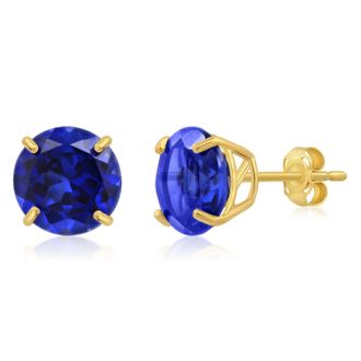 MAX + STONE 14k Yellow Gold 9mm Round Cut Gemstone Stud Earrings