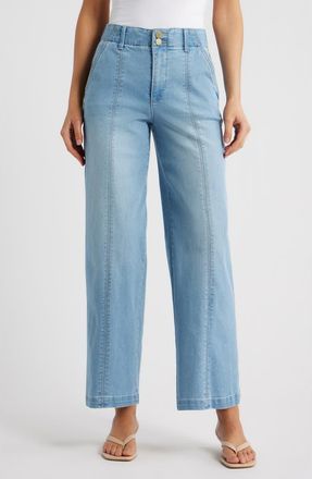Wit & Wisdom Emma Skyrise Seamed Wide Leg Jeans in Powder Blue Artisanal at Nordstrom, Size 16P