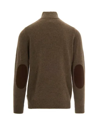 Barbour Wool Cardigan with Alcantara Elbow Patches Sweater - Brown