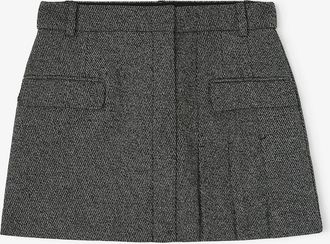 Ganni Black Grey Suiting Mini Skirt - Size 10/12 Organic Cotton