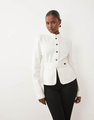 Lioness giacca utility in denim bianca con colletto alla coreana Brooklyn co-ord-Bianco