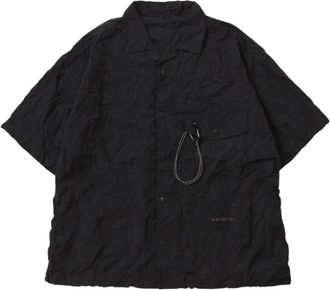 And Wander Washer Pleated Open SS Shirt - Heren - Korte mouwen Overhemden - Zwart - L/Xl - Leer - Overhemden
