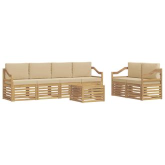 vidaXL Conjunto De Sof&aacute;s De Exterior Con Coj&iacute;n 7 Pcs Y Beige Poli&eacute;ster Vidaxl