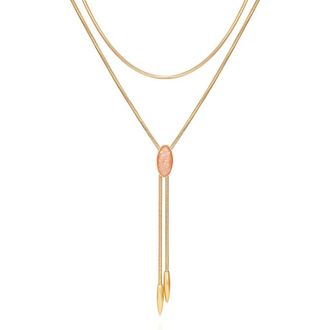 Vince Camuto Faux Stone Layered Y-Necklace in Goldtone/Pink Opal at Nordstrom Rack
