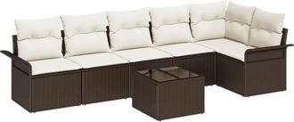 vidaXL Garden Sofa Set with Cushion 7 pcs Brown Poly rattan Vidaxl