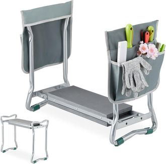 Relaxdays Relaxdays Garden Kneeler, with Pouches for Tools, Padded, Gardening & Weeding, up to 150 kg, Folding Mat, Silver/Grey