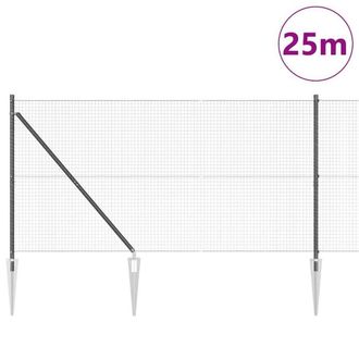 Berkfield Home Modern Welded Wire Fence with 13 Spike Posts Grey 1.4x25 m Steel