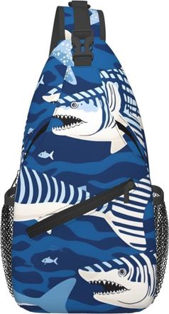Generic Blue Sharks Chest Bag Anti Theft Crossbody Bag With Zipper Daypack For Women Casual Outdoors