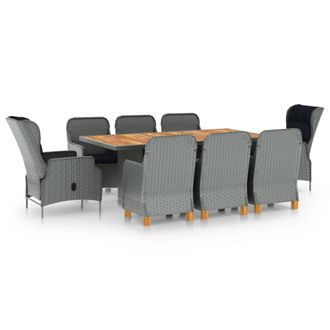 vidaXL Set Comedor Jard&iacute;n 9 Pzas Y Cojines Rat&aacute;n Sint&eacute;tico Gris Claro Vidaxl