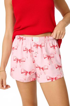 PJ Salvage Ribbons & Bows Flannel Shorts In Candy Pink