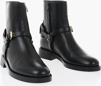 Valentino Stivaletti Biker in Pelle con Cinturino Logato Valentino