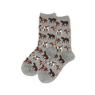 Hot Sox Womens Funny Animal Crew Socks-1 Pair Pack-Cool & Cute Wordplay Novelty Fashion Gifts Casual, Horses (Gray Heather), 3.5-9 UK