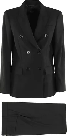 Seventy Black Double-Breasted Peaked-Lapels Wool Suit