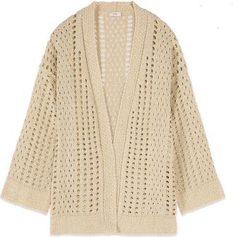 Oltre Short Openwork Lurex Cardigan - Dames - Vesten - Geel - S/M - Truien & Vesten