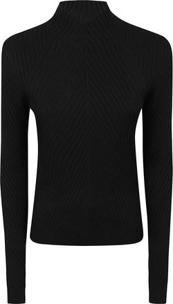 Victoria Beckham Ribbed Wool Sweater with Mock Neck and Fitted Silhouette