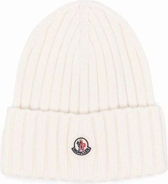 Moncler Womens Womens Archive Logo Beanie Hat - White - Size: OS