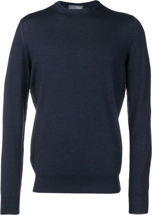 Drumohr Navy Blauwe Merino Gebreide Trui - Heren - Ronde hals truien - Blauw - 2XL - Truien & Vesten