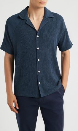 Reiss Knox Textured Camp Shirt in Airforce Blue at Nordstrom, Size Xx-Large