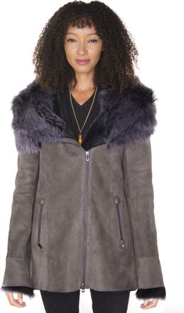 Infinity Leather Womens Grey Suede Hooded Merino Sheepskin Coat-Romsey