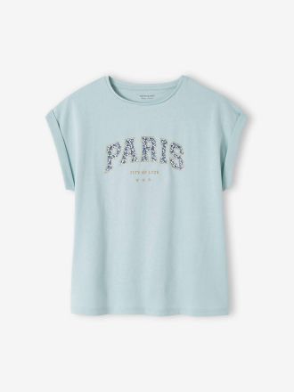 Vertbaudet M&auml;dchen T-Shirt, Blumen-Schriftzug himmelblau