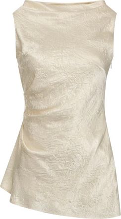 Alexander McQueen Tops, Dames, Beige, S, Leer, Smashed Satin Asymmetric Top