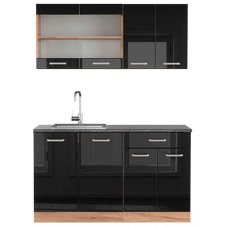 Vicco Cocina Vers&aacute;til R-line, Roble Negro/dorado De Alto Brillo, 140 Cm, Et Antracita