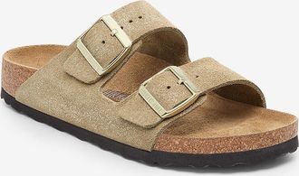 Birkenstock Glitzernde flache Sandalen aus Leder Arizona