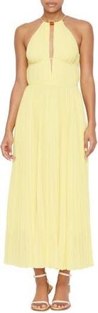 SIMKHAI Carli Halter Neck Plissé Dress in Limoncello at Nordstrom Rack, Size 6