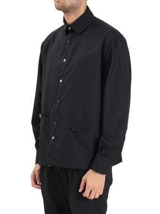 Yes London Black Asymmetrical Snap Button Virgin Wool Shirt