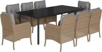 vidaXL Set Comedor De Jard&iacute;n 9 Pzas Con Cojines Rat&aacute;n Sint&eacute;tico Beige Vidaxl
