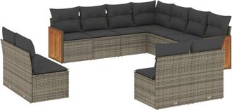 vidaXL Set De Sof&aacute;s De Jard&iacute;n 11 Pzas Y Cojines Rat&aacute;n Sint&eacute;tico Gris Vidaxl