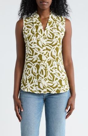 Nordstrom Rack V-Neck Sleeveless Woven Shell Top in Green- Ivory Sylvie Abstract at Nordstrom Rack, Size X-Small