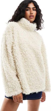 Asos Felpa oversize accollata in pile borg soffice color crema-Bianco