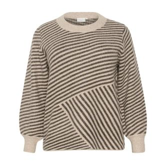 Kaffe Curve Soft Knit Pullover with Puff Sleeves - female - Kaffe Curve - Round-neck Knitwear - Beige - S - Knitwear