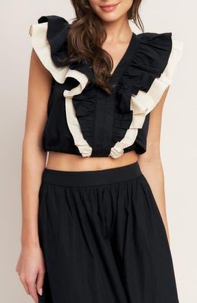 Flying Tomato Ruffle Crop Top in Black Cream at Nordstrom Rack, Size Large
