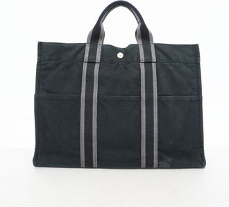 Herm&egrave;s Black Canvas Tote Bag (Pre-Owned)