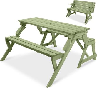 Best Choice Products 2-in-1 Outdoor Interchangeable Wooden Picnic Table/Garden Bench for w/ Umbrella Hole