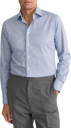 Eton Contemporary Fit Pinstripe Cotton Twill Dress Shirt in Medium Blue at Nordstrom, Size 18.5