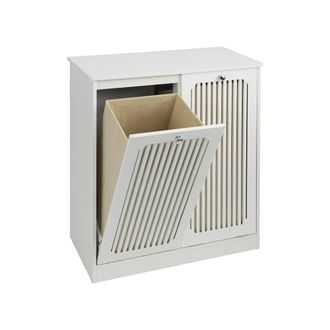 Urban Meuble Mueble para ropa sucia basculante blanco con lamas y cestas de tela