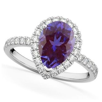 Allurez Pear Cut Halo Lab Alexandrite & Diamond Engagement Ring 14K in 2.21Ct/white Gold at Nordstrom, Size 8.5