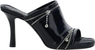 Burberry Heeled Mules, female, Black, Size: 8 1/2 US Leather Sandals with Stiletto Heel