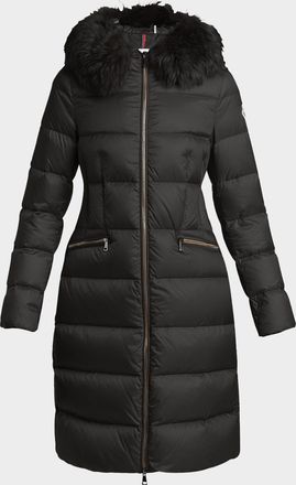 Moncler Boedic Long Down Coat with Detachable Shearling Trim